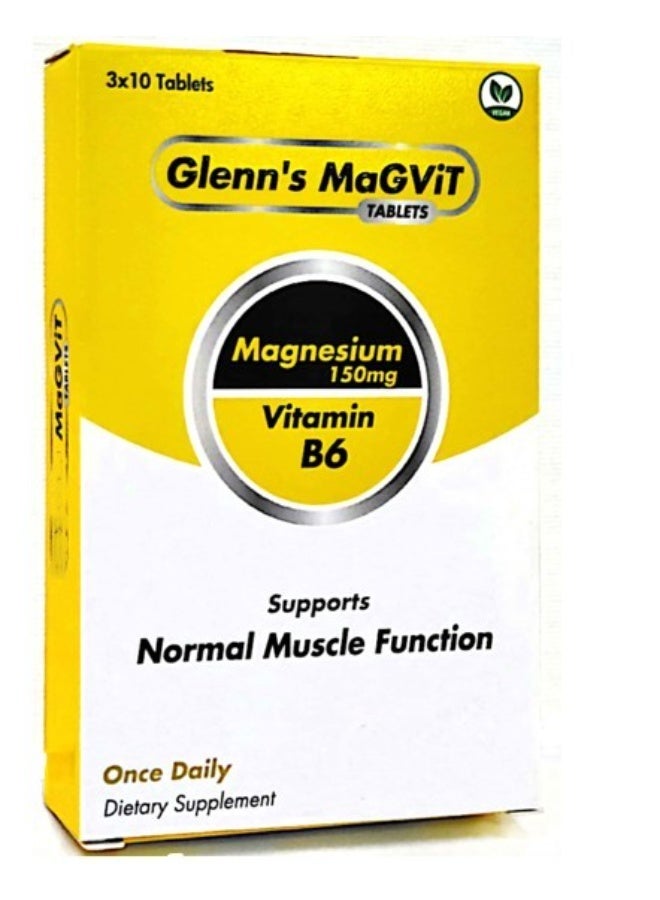 Vegan Glenn’s Magvit Dietary Supplement Tablets – Magnesium & Vitamin Support for Energy, Muscle Function & Overall Wellness, 30 Tablets - Image 1